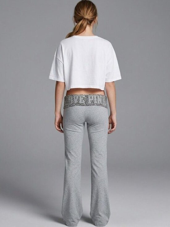 PINK Victoria's Secret Pants - Victorias Secret Pink Fold-Over Yoga Pants Cheetah Print Waistband Gray Size S